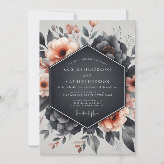 Dusty Blue Floral Bloom Wedding Kaart (Voorkant)