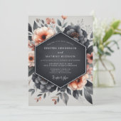 Dusty Blue Floral Bloom Wedding Kaart (Staand voorkant)