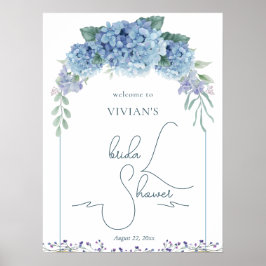 Dusty Blue Floral Boeket Vrijgezellenfeest Welkom Poster