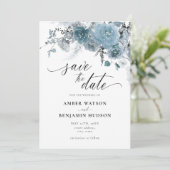 Dusty Blue Floral Bohemian Wedding Save the Date Kaart (Staand voorkant)