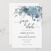 Dusty Blue Floral Bohemian Wedding Save the Date Kaart (Voorkant / Achterkant)
