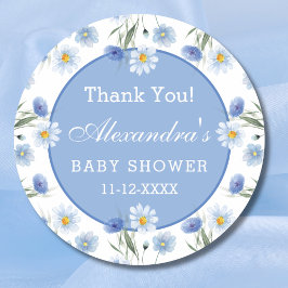Dusty Blue Floral Boho Baby shower Bedankt Ronde Sticker