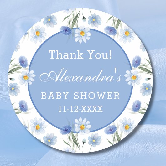 Dusty Blue Floral Boho Baby shower Bedankt Ronde Sticker