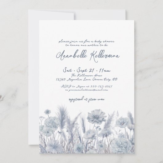 Dusty Blue Floral Boho Baby shower Kaart (Voorkant)