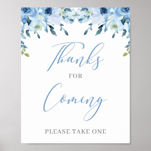 Dusty Blue Floral Boho Bedankt voor aankomend bord Poster (Voorkant)