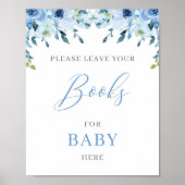 Dusty Blue Floral Boho books for baby sign Poster (Voorkant)