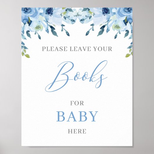 Dusty Blue Floral Boho books for baby sign Poster (Voorkant)