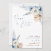 Dusty Blue Floral Boho Bridal Save The Date Kaart (Voorkant)
