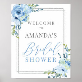 Dusty blue floral boho bridal shower welcome sign poster