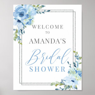 Dusty blue floral boho bridal shower welcome sign poster