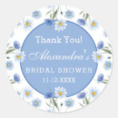 Dusty Blue Floral Boho Vrijgezellenfeest Dank u Ronde Sticker (Voorkant)