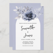 Dusty Blue Floral Boho Waterverf Wedding Kaart (Voorkant / Achterkant)
