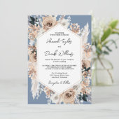 Dusty Blue Floral Boho Wedding Invitation Kaart (Staand voorkant)