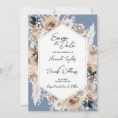 Dusty Blue Floral Boho Wedding Photo Save the Date (Voorkant)