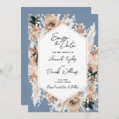 Dusty Blue Floral Boho Wedding Save The Date (Voorkant / Achterkant)