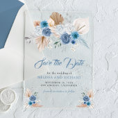 Dusty Blue Floral Boho Wedding Save the Date Acryl Uitnodigingen