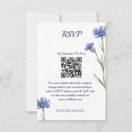 Dusty Blue Floral Bold Stijlvolle QR Code RSVP kaa Kaartje