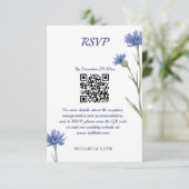 Dusty Blue Floral Bold Stijlvolle QR Code RSVP kaa Kaartje (Staand voorkant)