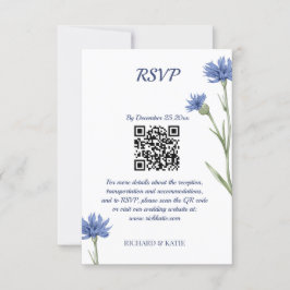 Dusty Blue Floral Bold Stijlvolle QR Code RSVP kaa Kaartje
