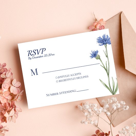 Dusty Blue Floral Bold Stijlvolle QR Code RSVP kaa Kaartje