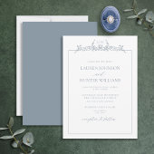 Dusty Blue Floral Border Monogram Weddenschap Kaart