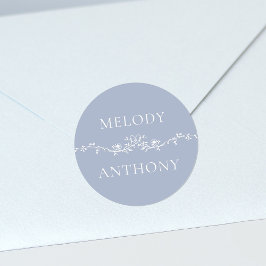 Dusty Blue Floral Border Monograms Classic Round S Ronde Sticker