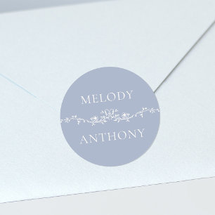 Dusty Blue Floral Border Monograms Classic Round S Ronde Sticker