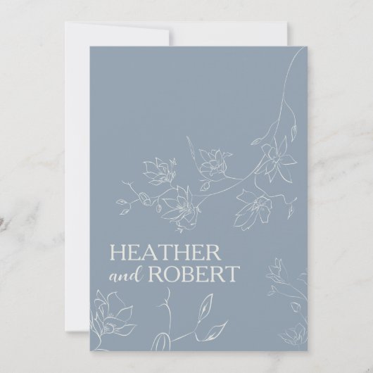 Dusty Blue Floral Botanical Boho Simple Wedding Kaart (Voorkant)