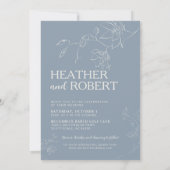 Dusty Blue Floral Botanical Boho Simple Wedding Kaart (Achterkant)