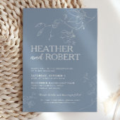 Dusty Blue Floral Botanical Boho Simple Wedding Kaart