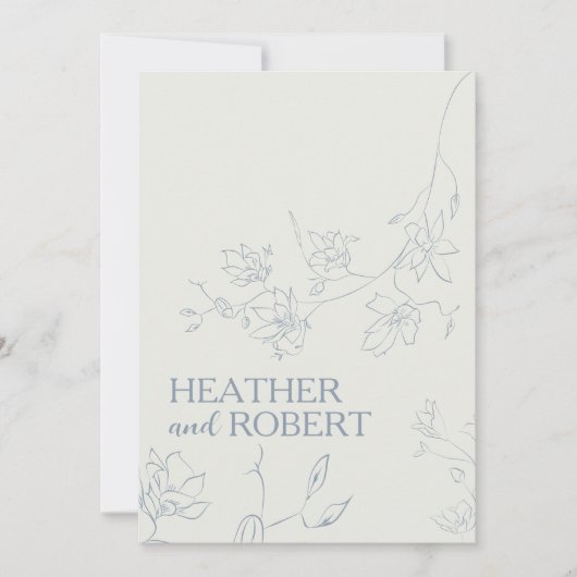 Dusty Blue Floral Botanical Boho Wedding Kaart (Voorkant)