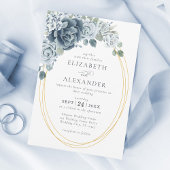 Dusty Blue Floral Botanical Elegant Wedding Kaart