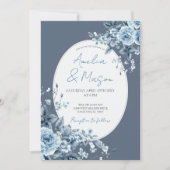 Dusty Blue Floral Botanical Elegant Wedding Kaart (Voorkant)
