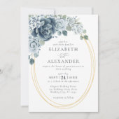 Dusty Blue Floral Botanical Elegant Wedding Kaart (Voorkant)