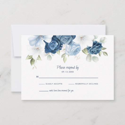Dusty Blue Floral Botanical Foliage RSVP Kaartje (Voorkant)