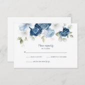 Dusty Blue Floral Botanical Foliage RSVP Kaartje (Voorkant / Achterkant)