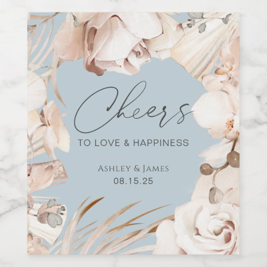 Dusty Blue floral botanical garden bruiloft Wijn Etiket (Enkel label)