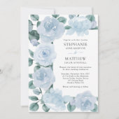 Dusty Blue Floral Botanical Rozen Weddenschap Kaart (Voorkant)