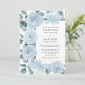 Dusty Blue Floral Botanical Rozen Weddenschap Kaart (Staand voorkant)