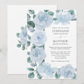 Dusty Blue Floral Botanical Rozen Weddenschap Kaart (Voorkant / Achterkant)