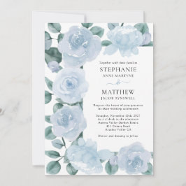 Dusty Blue Floral Botanical Rozen Weddenschap Kaart