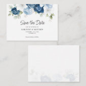Dusty Blue Floral Botanical Save the Date Notitiekaartje (Voorkant / Achterkant)