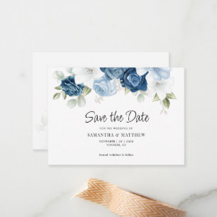 Dusty Blue Floral Botanical Save the Date Notitiekaartje