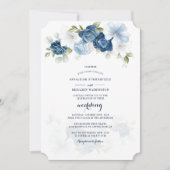 Dusty Blue Floral Botanical Script Weddenschap Kaart (Voorkant)