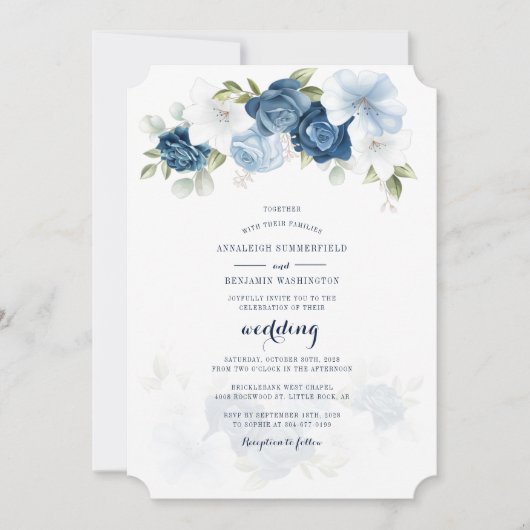 Dusty Blue Floral Botanical Script Weddenschap Kaart (Voorkant)