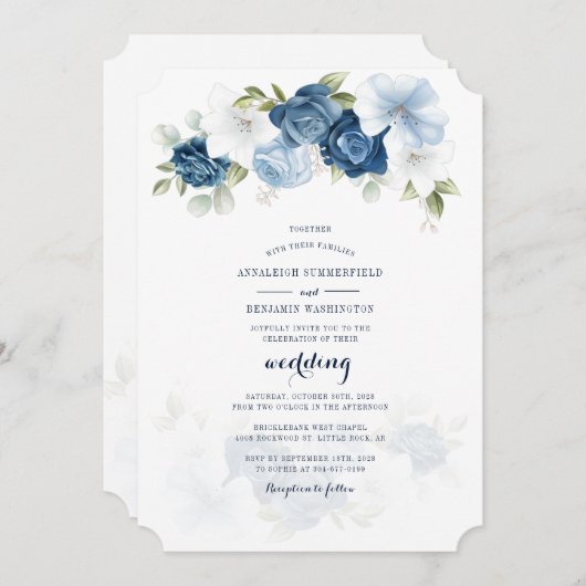 Dusty Blue Floral Botanical Script Weddenschap Kaart (Voorkant / Achterkant)