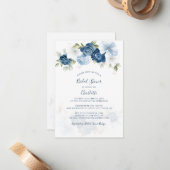 Dusty Blue Floral Botanical Vrijgezellenfeest Notitiekaartje (Voorkant / Achterkant in situ)