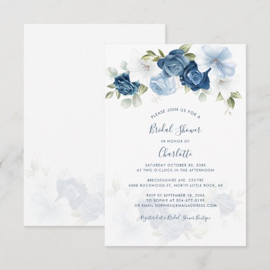 Dusty Blue Floral Botanical Vrijgezellenfeest Notitiekaartje (Voorkant / Achterkant)