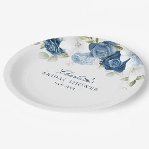Dusty Blue Floral Botanical Vrijgezellenfeest Papieren Bordje