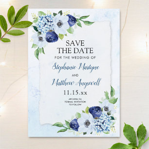 Dusty Blue Floral Botanical Waterverf Wedding Save The Date